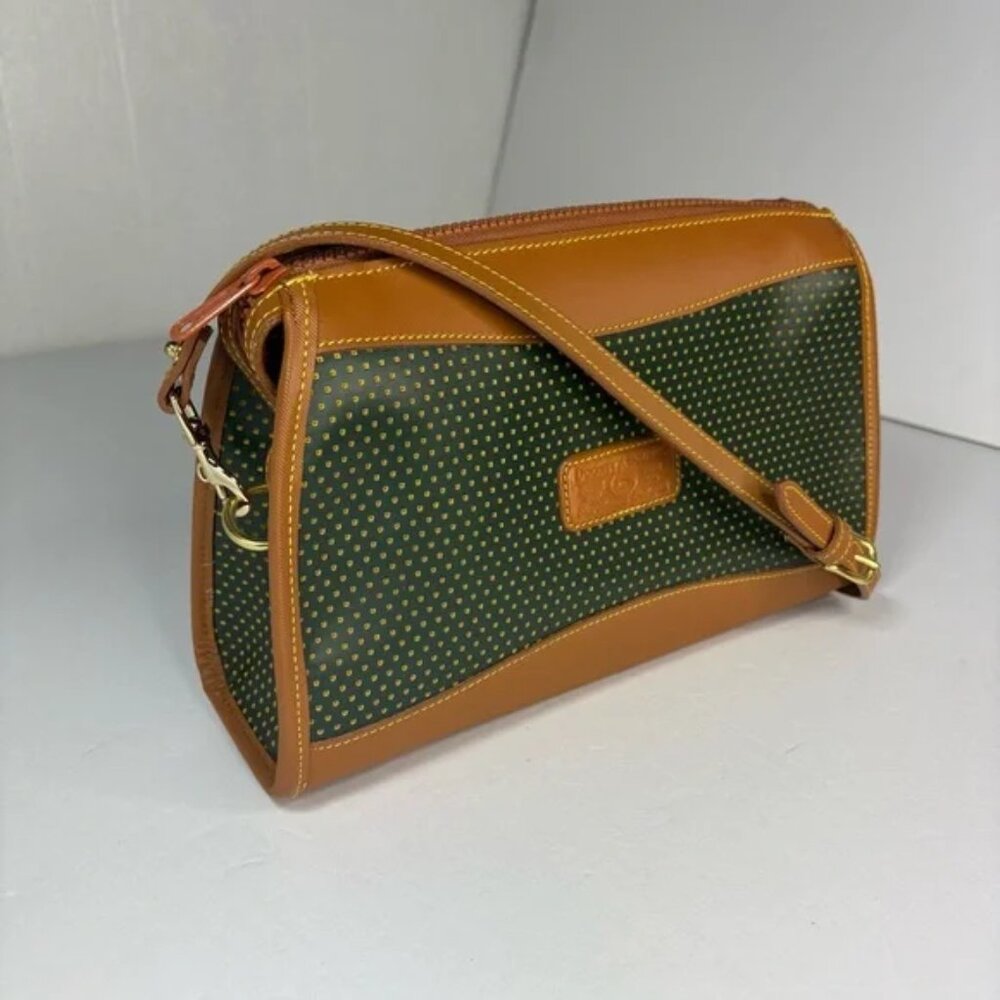 Dooney & Bourke Cabrio Leather Green/Brown Perforated Leather Crossbody Vintage - Picture 5 of 16